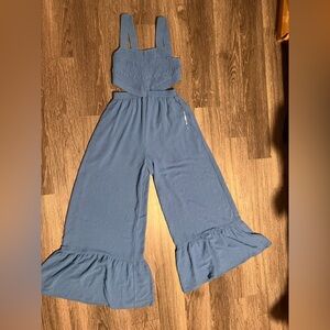 ILLA ILLA Blue Wide-Leg Jumpsuit with Ruffle Hem
